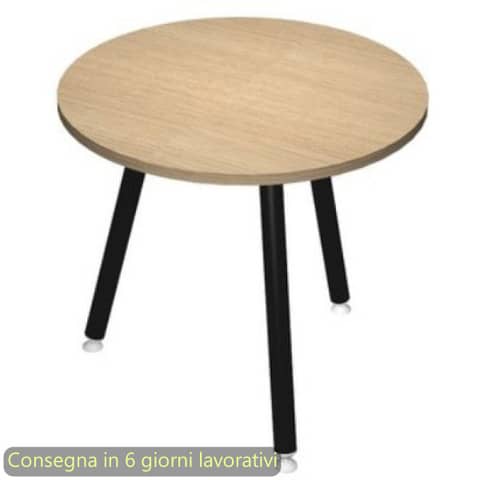 Tavolo rotondo Skinny Metal ø80xH.74,4 cm con gambe met. nere Artexport piano rovere – 6408-DJA-C-AQ