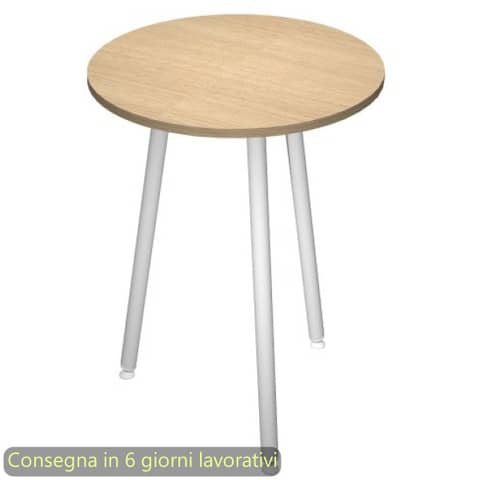 Tavolo rotondo Skinny Metal ø80xH.74,4 cm con gambe met. bianche Artexport piano rovere – 6408-DJD-C-AN