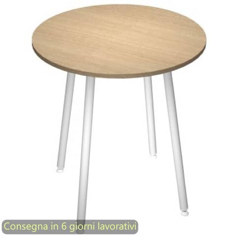 Tavolo rotondo Skinny Metal ø100xH.74,4 cm con gambe met. bianche Artexport piano rovere – 6410-DJD-C-AN