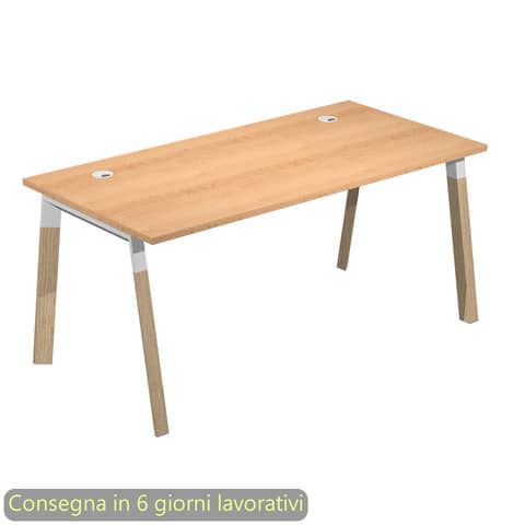 Scrivania piano faggio 140x80xH.72,5 cm gamba inclinata legno e metallo bianco Artexport piano faggio – W140-6-AM