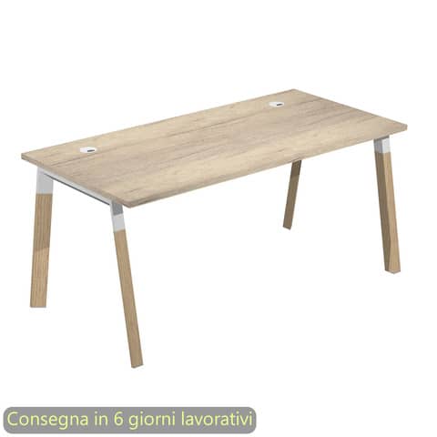 Scrivania rovere canadese 160x80xH.72,5 cm gamba inclinata legno-metallo bianco Artexport piano rovere canadese –