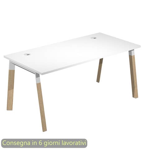 Scrivania piano bianco 180x80xH.72,5 cm gamba inclinata legno e metallo bianco Artexport piano bianco – W180-3-AM
