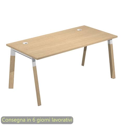 Scrivania piano rovere 180x80xH.72,5 cm gamba inclinata legno e metallo bianco Artexport piano rovere – W180-C-AM
