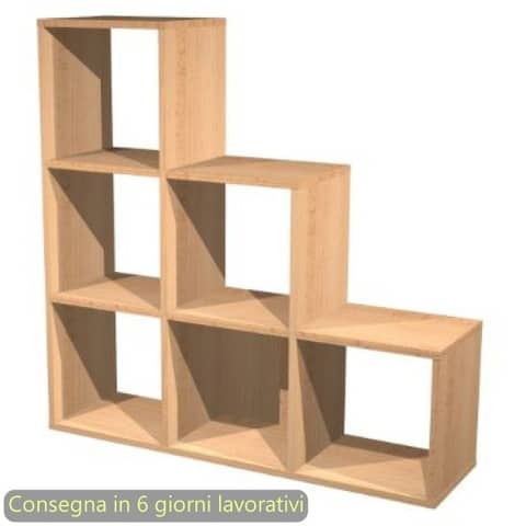 Libreria componibile Maxicolor – 6 caselle a scalare – 104×29,2xH.103,9 cm Artexport faggio – 6DMaxC/6