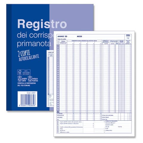 Blocco registro IVA dei Corrispettivi O.C.L. 12×2 copie autoricalcanti – 24×30 cm – 0501