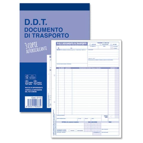 Blocco O.C.L. DDT mittente – destinatario – vettore 33×3 copie – 21×30 cm – 0113N
