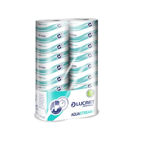 Carta igienica fascettata Aquastream 2 veli – formato hotel – 200 strappi – Lucart Professional – conf. 6 rotoli
