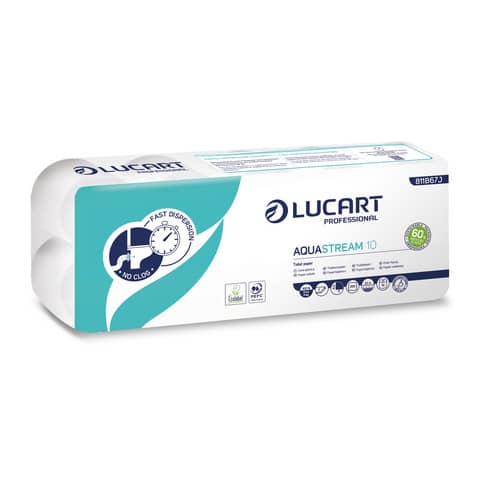 Carta igienica Aquastream in pura cellulosa 2 veli 200 strappi Lucart Professional conf. 10 rotoli – 811B67J