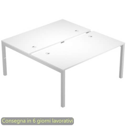 Scrivania Bench doppia piano bianco 180x168xH.72,5 cm gamba a ponte metallo grigio Bridge Artexport – BENCH18/3-AA