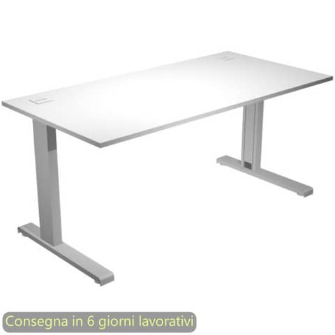 Scrivania piano bianco 140x80xH.73 cm gamba ad L in metallo grigio alluminio linea Flex Artexport – URB/T-140/3