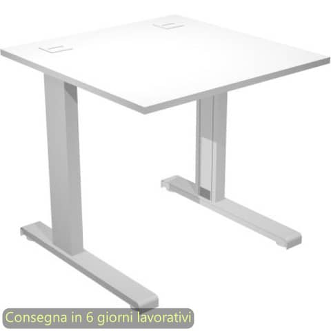 Scrivania piano bianco 80x80xH.73 cm gamba ad L in metallo grigio alluminio linea Flex Artexport – URB/T-80/3
