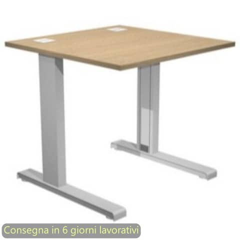Scrivania piano rovere 80x80xH.73 cm gamba ad L in metallo grigio alluminio linea Flex Artexport – URB/T-80/C