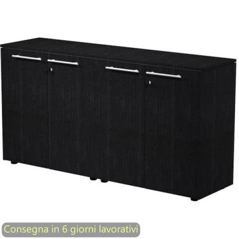 Coppia armadi bassi con ante melaminico con serratura 162,8x43xH.81,4 cm Flora Artexport nero venato frassino