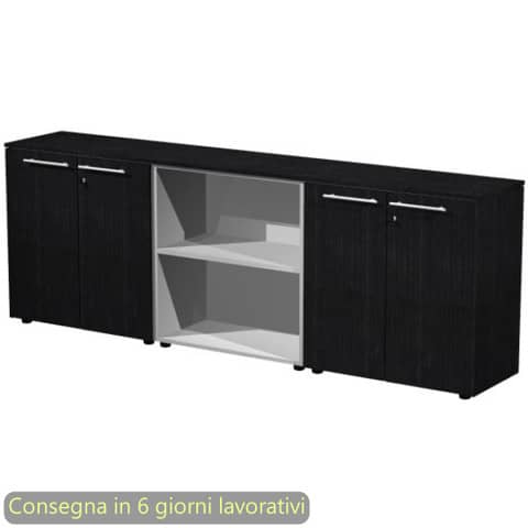 Composizione tre armadi bassi con 4 ante legno 242,8x43xH.81,4 cm Flora Artexport nero venato frassino – 930T-67×2/8