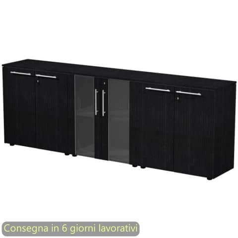 Composizione tre armadi bassi 2 ante vetro 242,8x43xH.81,4 cm Flora Artexport nero venato frassino – 930T-67×2-68/8