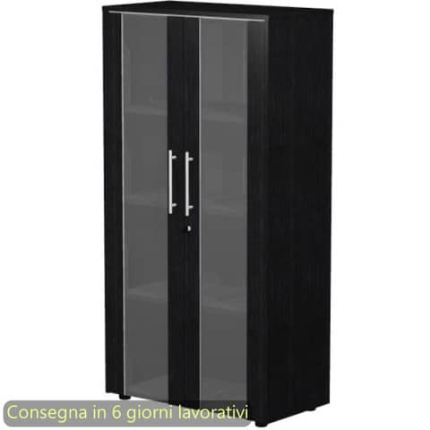 Armadio medio con ante vetro/melaminico 82,8x43xH.158,2 cm Flora Artexport nero venato frassino – 937-74/8
