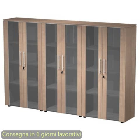 Composizione 3 mobili medi con ante vetro/melam. 162,8x43xH.158,2 cm Flora Artexport ciliegio arabis – 937T-74×3/K