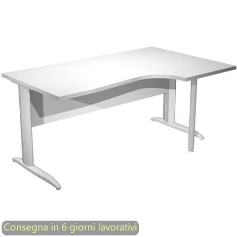 Scrivania penisola destra piano bianco 160×60/80/100xH.72 cm gamba ad L metallo grigio Presto Compact – 008K211/3/AA
