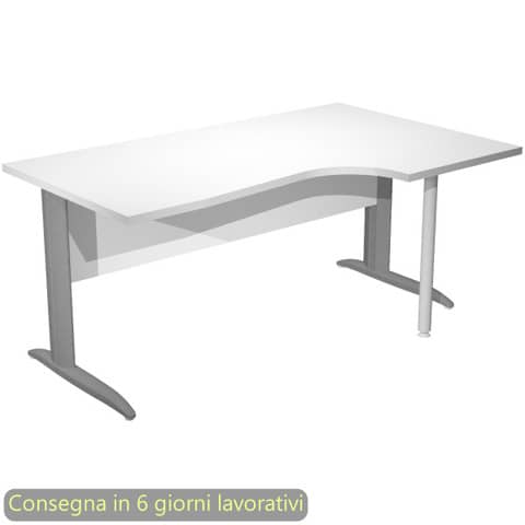 Scrivania penisola destra piano bianco 160×60/80/100xH.72 cm gamba ad L metallo antracite Presto Compact – 008K211/3/AF