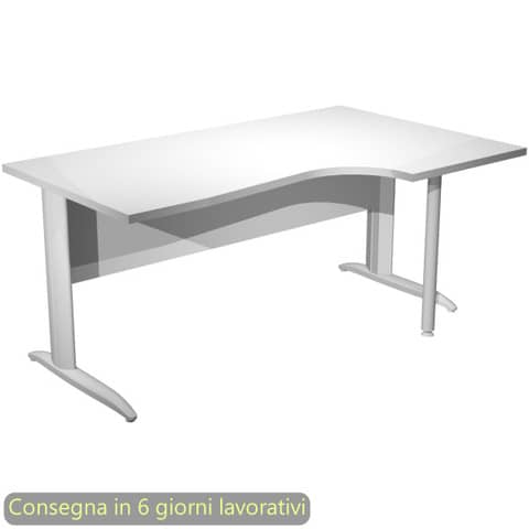 Scrivania penisola destra piano bianco 160×60/80/100xH.72 cm gamba ad L metallo bianco opaco Presto Compact 008K211/3/AN