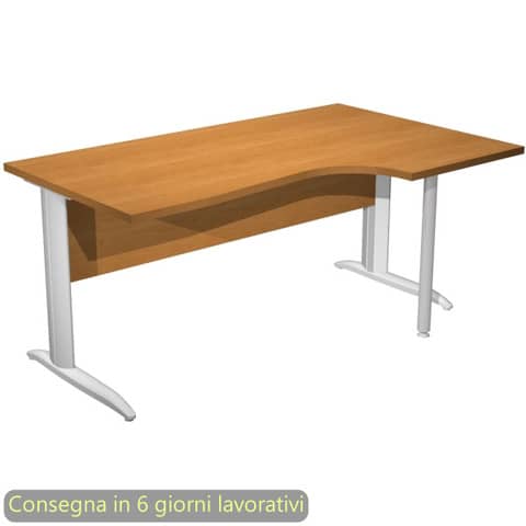 Scrivania penisola destra noce chiaro 160×60/80/100xH.72 cm gamba ad L metallo grigio Presto Compact – 008K211/4/AA