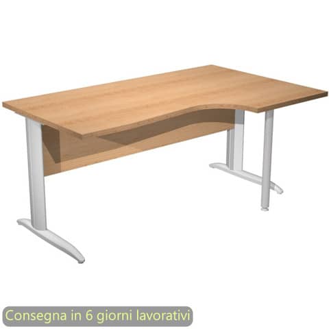 Scrivania penisola destra piano faggio 160×60/80/100xH.72 cm gamba ad L metallo grigio Presto Compact – 008K211/6/AA