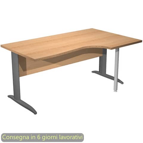 Scrivania penisola destra piano faggio 160×60/80/100xH.72 cm gamba ad L metallo antracite Presto Compact – 008K211/6/AF