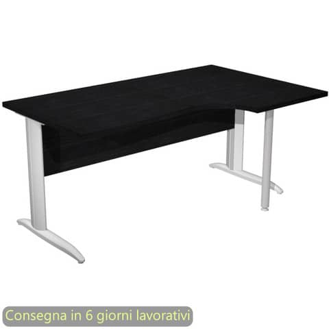 Scrivania penisola dx nero ven. frassino 160×60/80/100xH.72 cm gamba ad L metallo grigio Presto Compact – 008K211/8/AA