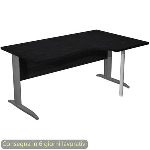 Scrivania penisola dx nero ven. frassino 160×60/80/100xH.72 cm gamba ad L metallo antracite Presto Compact – 008K211/8/AF