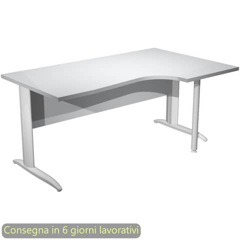 Scrivania penisola destra piano grigio 160×60/80/100xH.72 cm gamba ad L metallo bianco opaco Presto Compact 008K211/9/AN