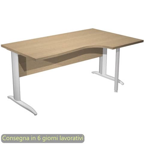 Scrivania penisola destra piano rovere 160×60/80/100xH.72 cm gamba ad L metallo grigio Presto Compact – 008K211/C/AA