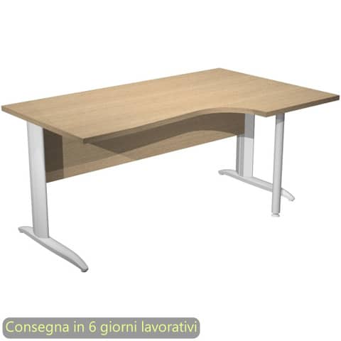 Scrivania penisola destra piano rovere 160×60/80/100xH.72 cm gamba ad L metallo bianco opaco Presto Compact 008K211/C/AN