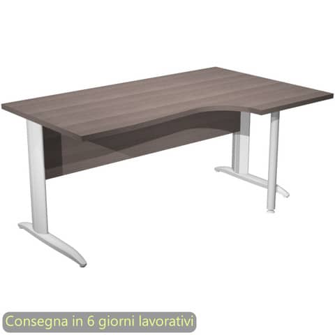 Scrivania penisola dx frassino toscano 160×60/80/100xH.72 cm gamba ad L metallo bianco opaco Presto Compact 008K211/F/AN