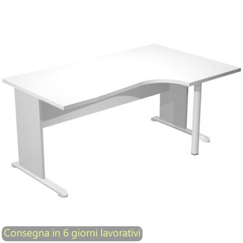Scrivania penisola destra piano bianco 160×60/80/100xH.72 cm gamba a pannello e piede metallico Presto Compact 008L11/35