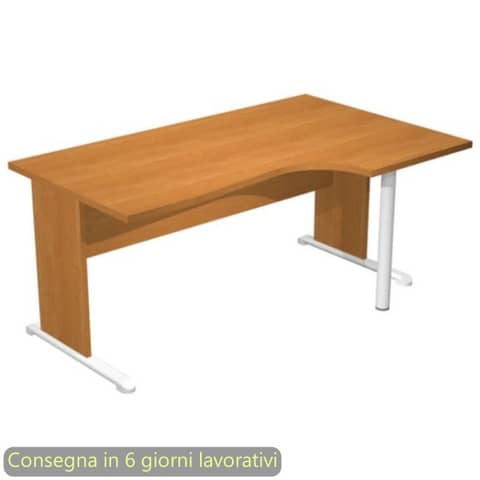 Scrivania penisola destra noce chiaro 160×60/80/100xH.72 cm gamba a pannello e piede metallico Presto Compact 008L11/4