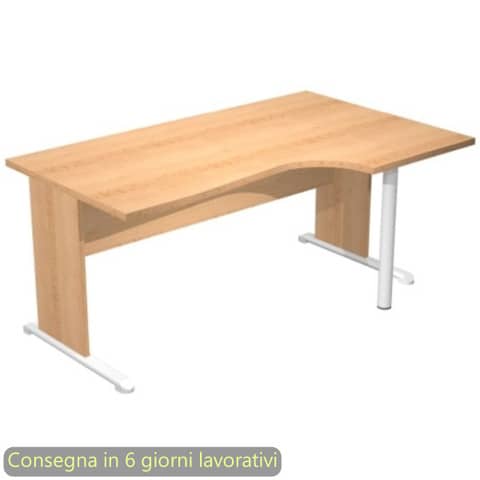 Scrivania penisola destra piano faggio 160×60/80/100xH.72 cm gamba a pannello e piede metallico Presto Compact 008L11/6