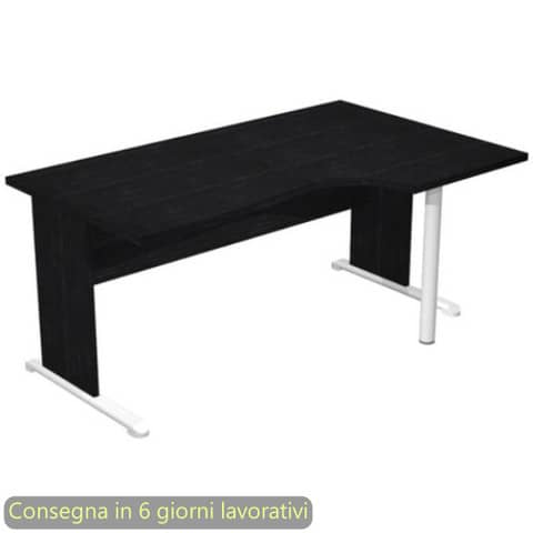 Scrivania penisola destra nero frassino 160×60/80/100xH.72 cm gamba a pannello e piede metallico Presto Compact 008L11/8