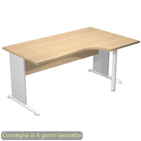 Scrivania penisola destra piano rovere 160×60/80/100xH.72 cm gamba a pannello grigia e piede metallico Presto Compact