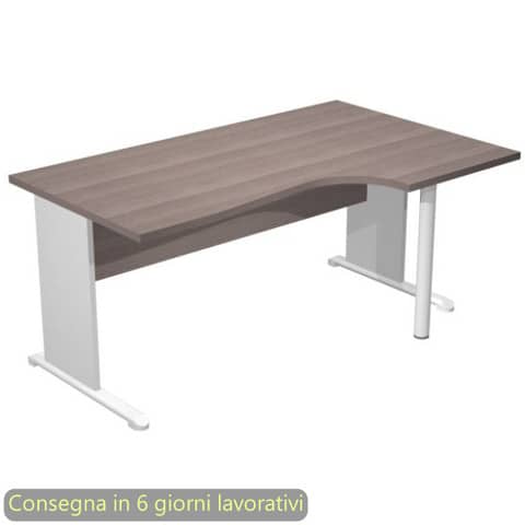 Scrivania penisola dx frassino toscano 160×60/80/100xH.72 cm gamba a pannello grigia e piede metallico Presto Compact