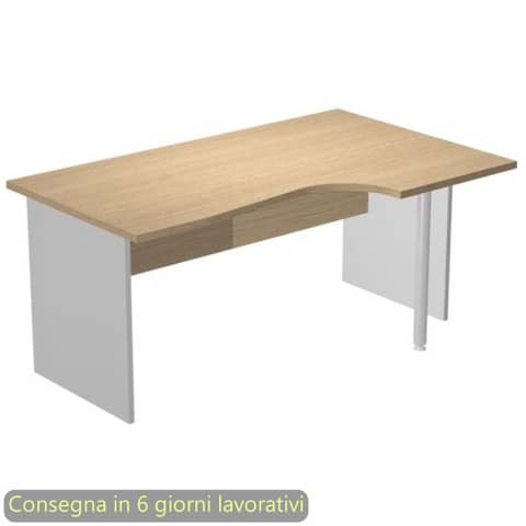 Scrivania penisola destra piano rovere 160×60/80/100xH72 cm gamba a pannello in melaminico grigio Presto Compact