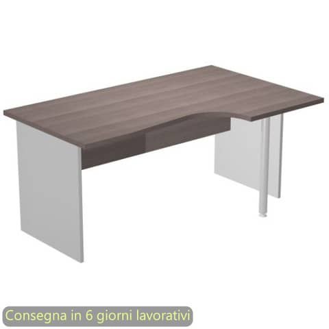 Scrivania penisola dx frassino toscano 160×60/80/100xH72 cm gamba a pannello in melaminico grigio Presto Compact