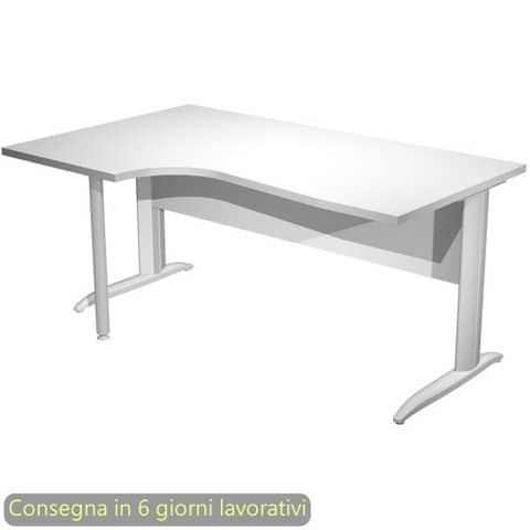 Scrivania penisola sinistra piano bianco 160×60/80/100xH.72 cm gamba a L metallo grigio Presto Compact – 009K211/3/AA