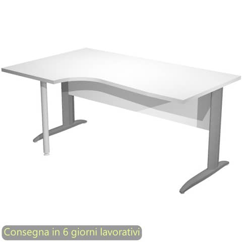 Scrivania penisola sinistra piano bianco 160×60/80/100xH.72 cm gamba a L metallo antracite – Presto Compact 009K211/3/AF