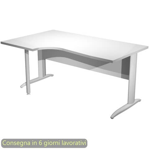 Scrivania penisola sinistra piano bianco 160×60/80/100xH.72 cm gamba a L metallo bianco Presto Compact – 009K211/3/AN