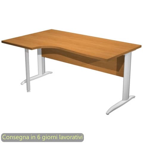 Scrivania penisola sinistra noce chiaro 160×60/80/100xH.72 cm gamba a L metallo grigio – Presto Compact – 009K211/4/AA