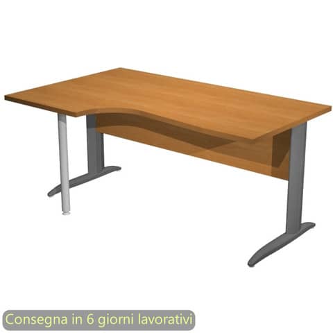 Scrivania penisola sinistra noce chiaro 160×60/80/100xH.72 cm gamba a L metallo antracite – Presto Compact 009K211/4/AF