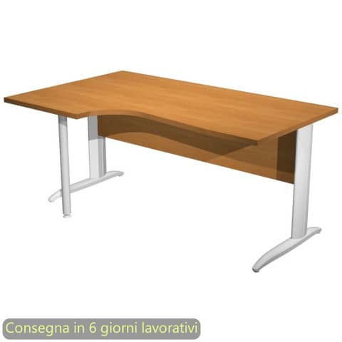 Scrivania penisola sinistra noce chiaro 160×60/80/100xH.72 cm gamba a L metallo bianco – Presto Compact 009K211/4/AN
