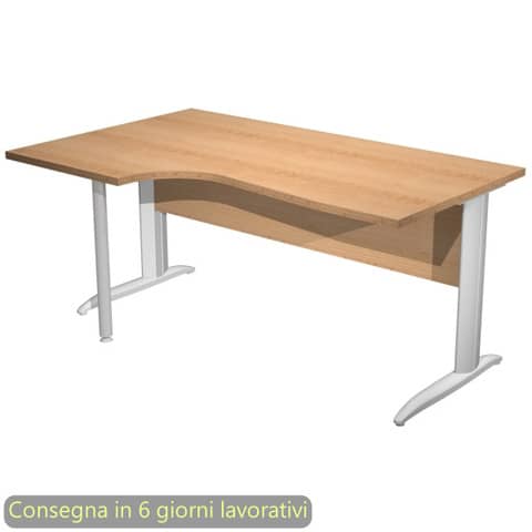 Scrivania penisola sinistra piano faggio 160×60/80/100xH.72 cm gamba a L metallo grigio – Presto Compact – 009K211/6/AA