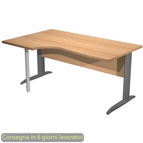 Scrivania penisola sinistra piano faggio 160×60/80/100xH.72 cm gamba a L metallo antracite – Presto Compact 009K211/6/AF