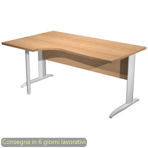 Scrivania penisola sinistra piano faggio 160×60/80/100xH.72 cm gamba a L metallo bianco – Presto Compact – 009K211/6/AN